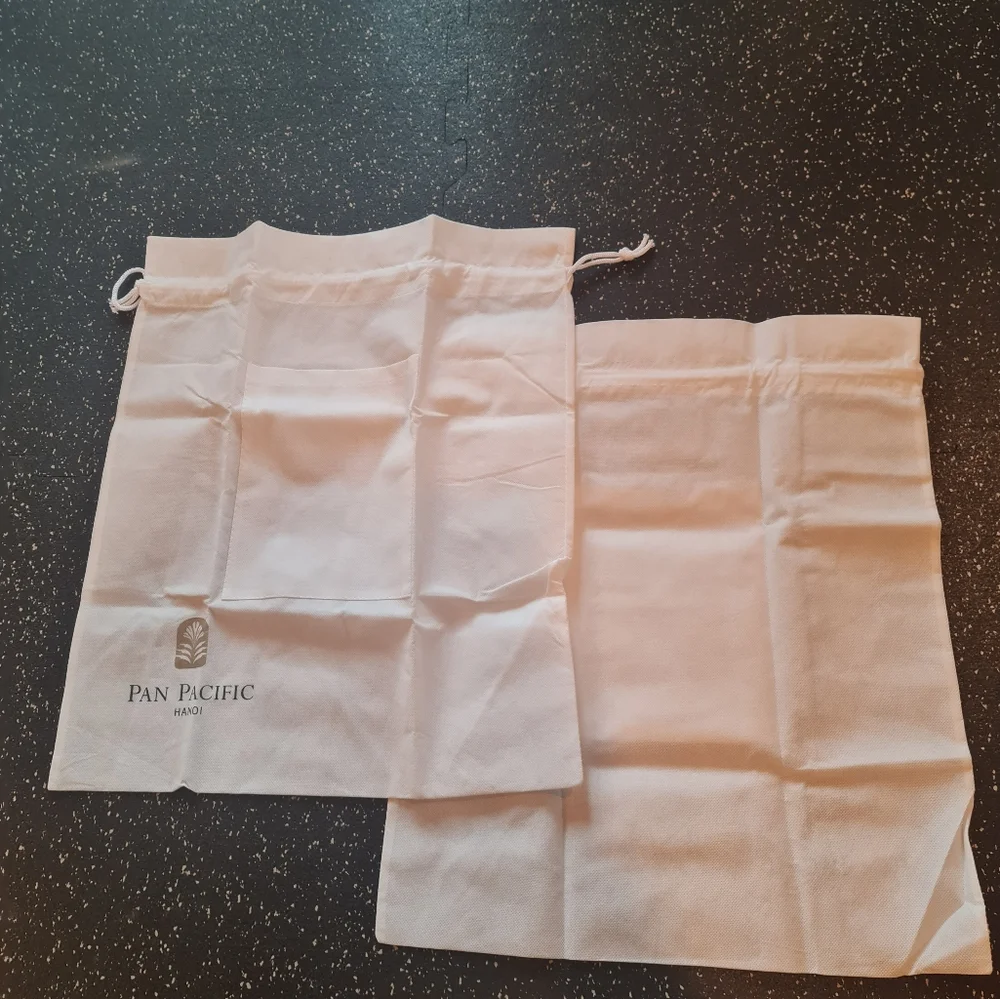 Drawstring Laundry Bag Dust Cover Pan Pacific Hotel Hanoi Vietnam set of 2